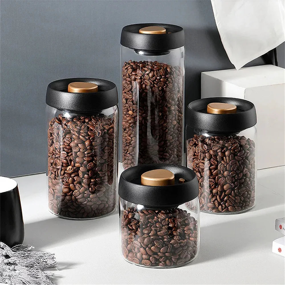 vacuum-sealed coffee bean storage jar