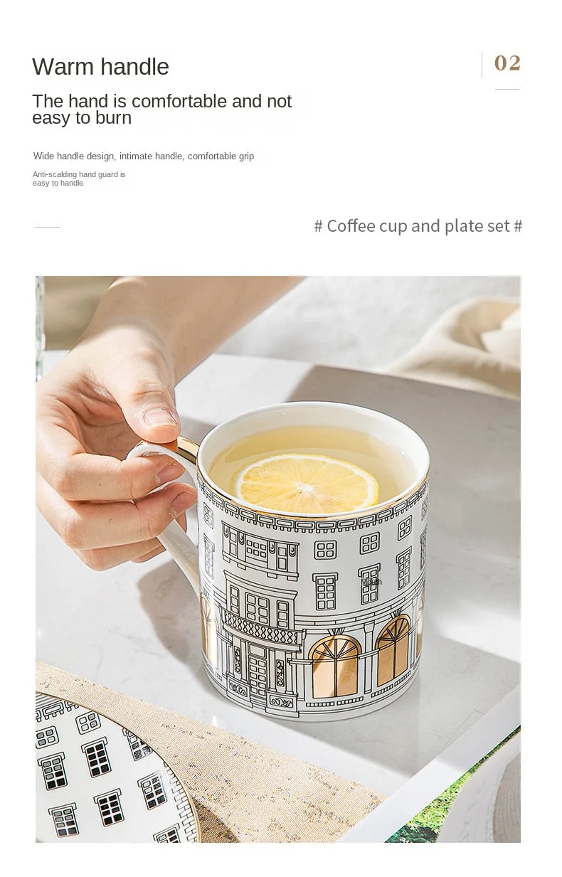 Gold-Detail Coffee Cup Set