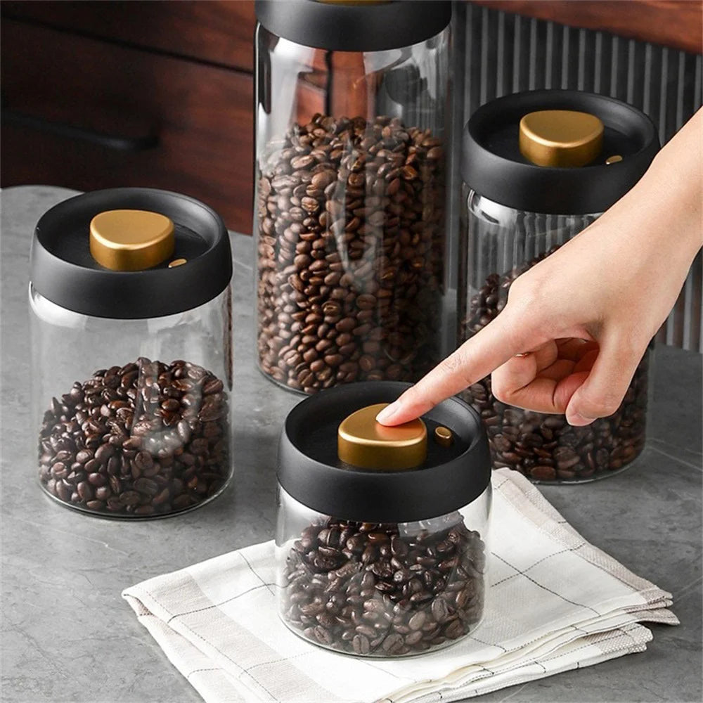 vacuum-sealed coffee bean storage jar