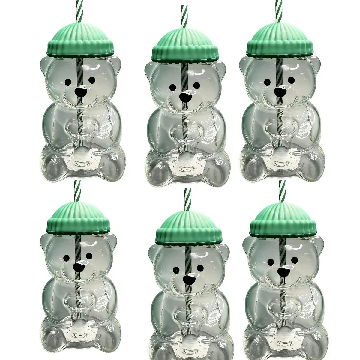 cartoon bear glass cup with straw