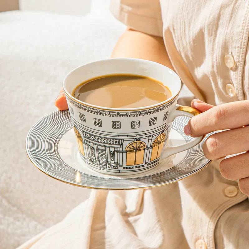 Gold-Detail Coffee Cup Set