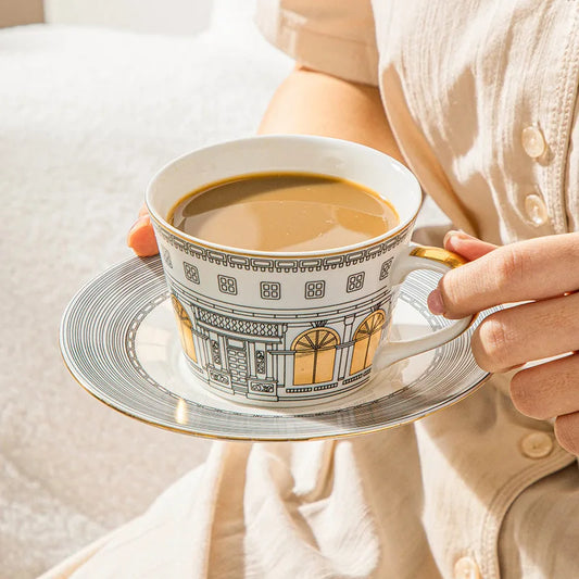 Gold-Detail Coffee Cup Set