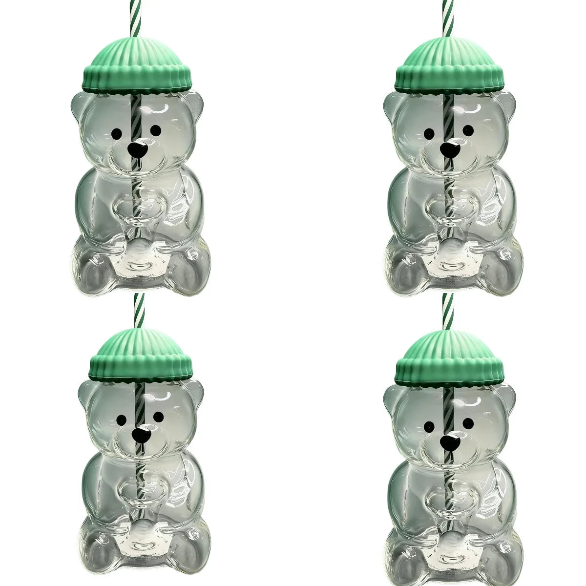 cartoon bear glass cup with straw