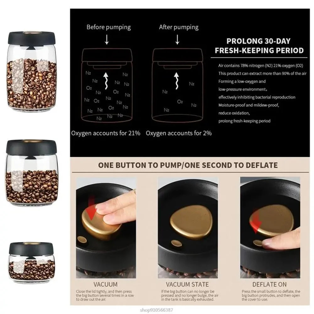 vacuum-sealed coffee bean storage jar