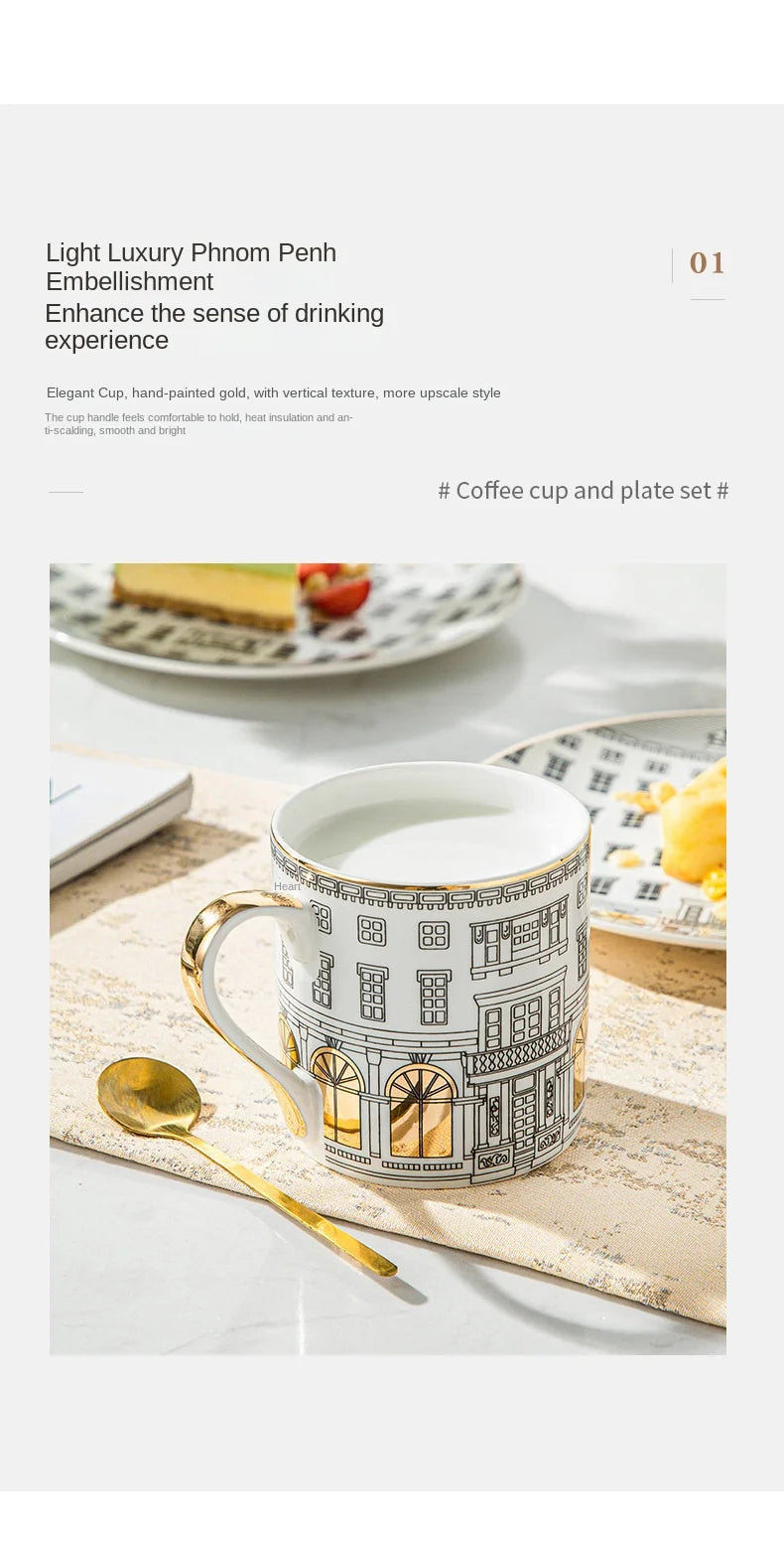Gold-Detail Coffee Cup Set