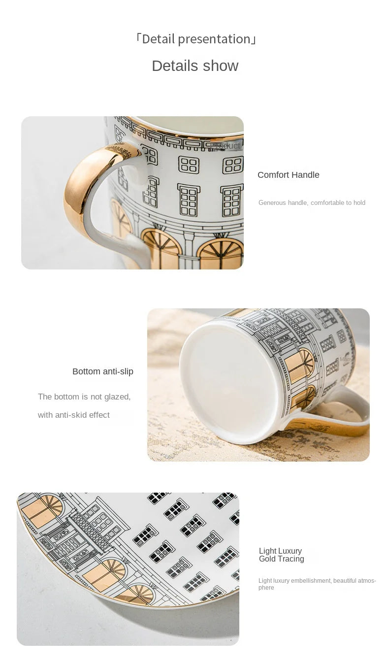 Gold-Detail Coffee Cup Set
